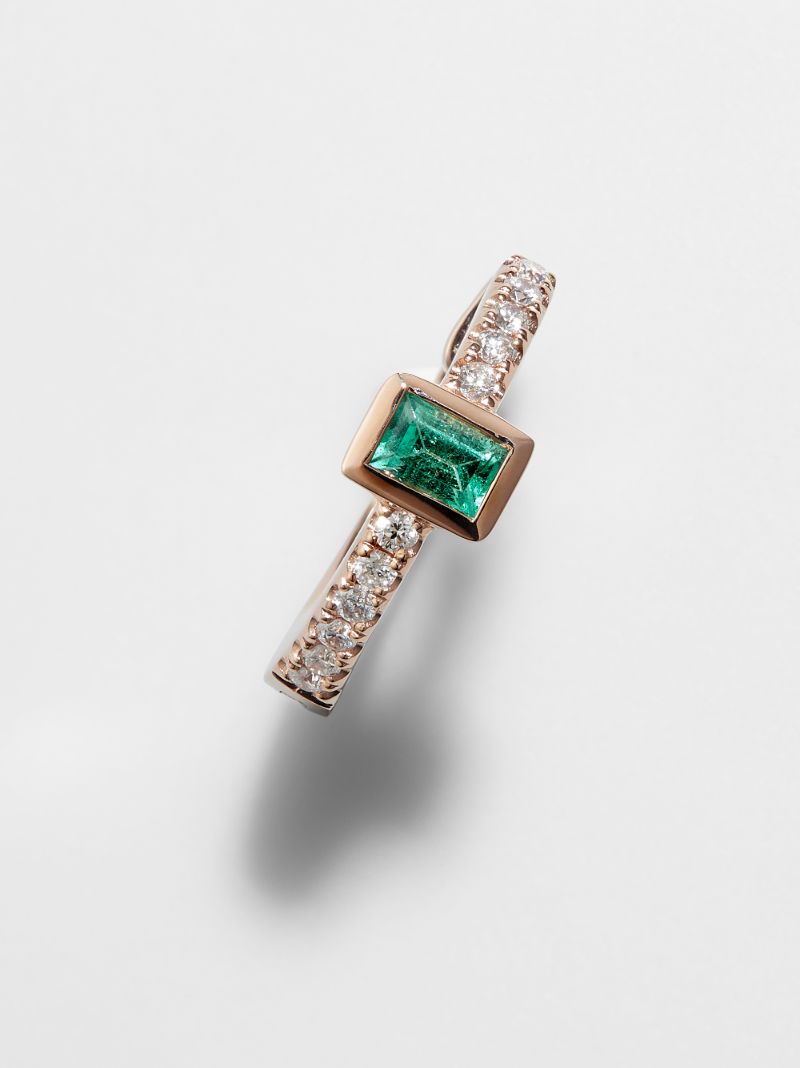 14k Rose Gold Emerald and Diamond Earring