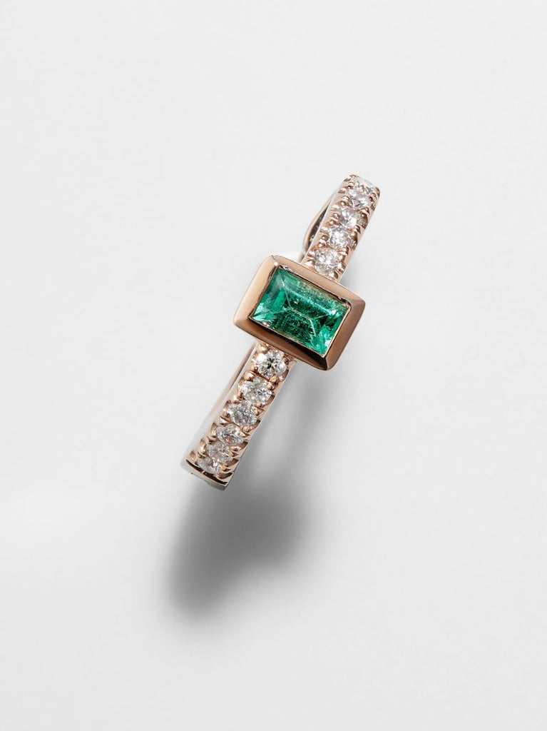 14k Rose Gold Emerald and Diamond Earring