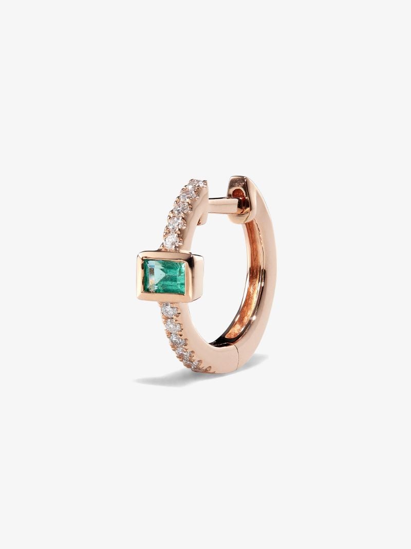 14k Rose Gold Emerald and Diamond Earring