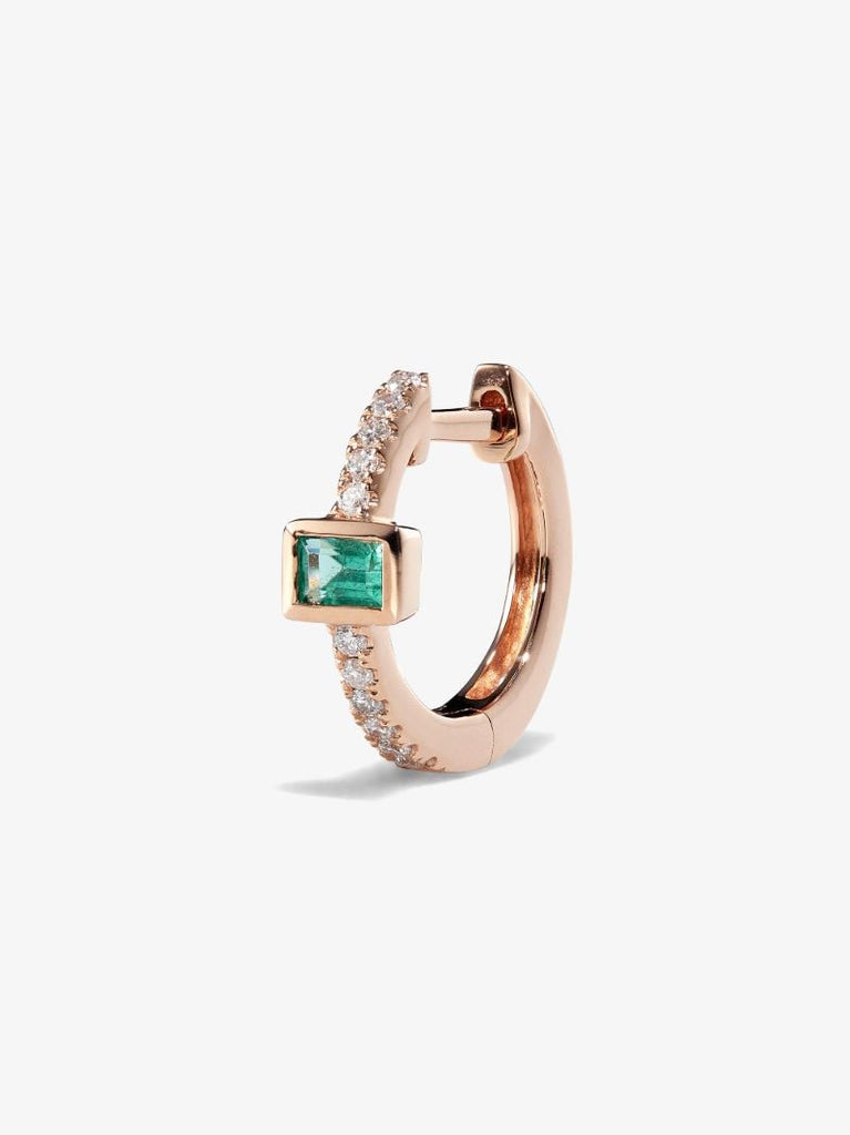 14k Rose Gold Emerald and Diamond Earring
