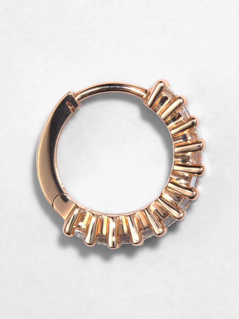 14k Rose Gold Mini Hoop Diamond Earring
