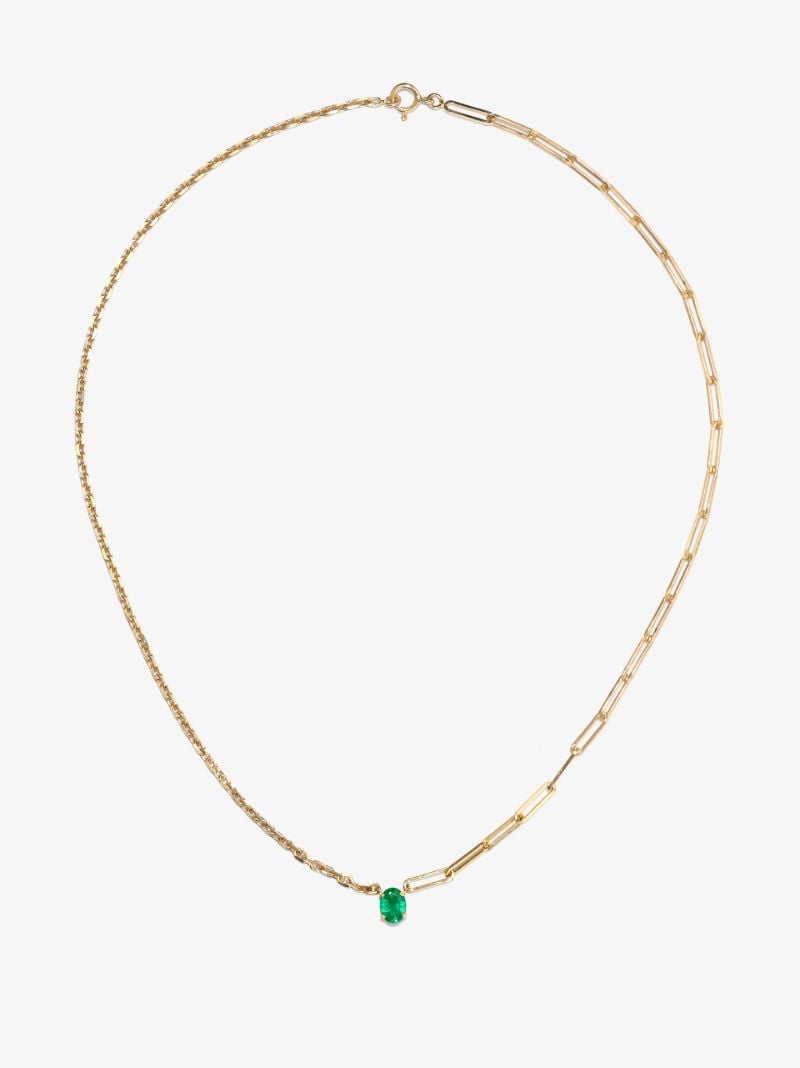 18k Yellow Gold Mixed Chain Emerald Necklace