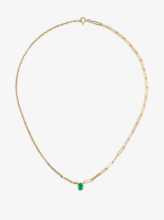18k Yellow Gold Mixed Chain Emerald Necklace