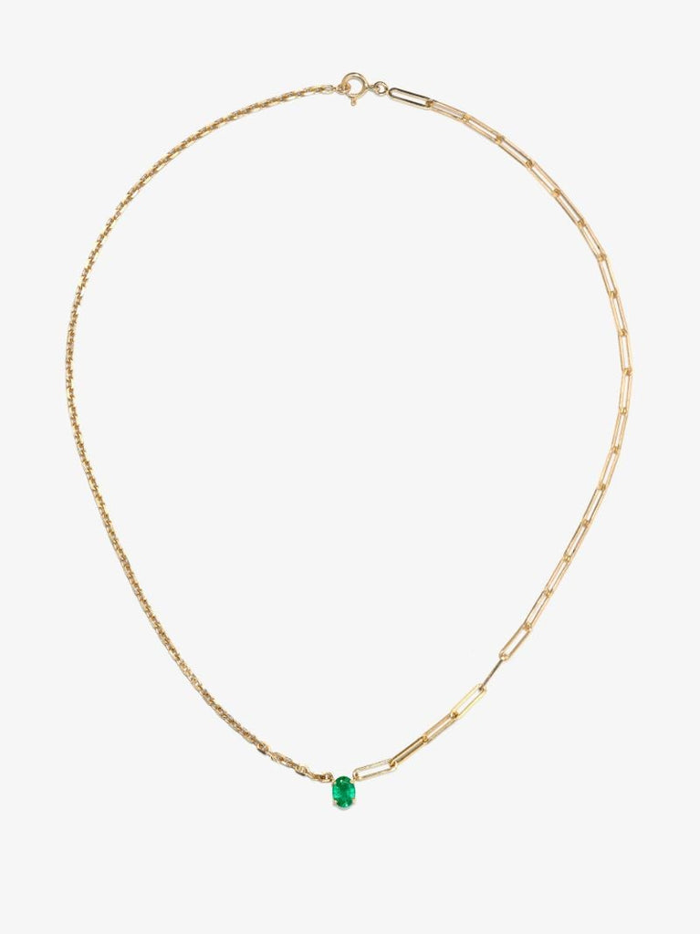 18k Yellow Gold Mixed Chain Emerald Necklace