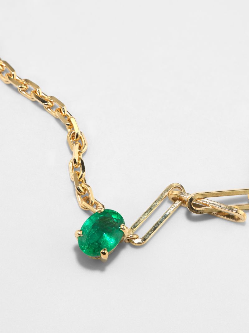 18k Yellow Gold Mixed Chain Emerald Necklace