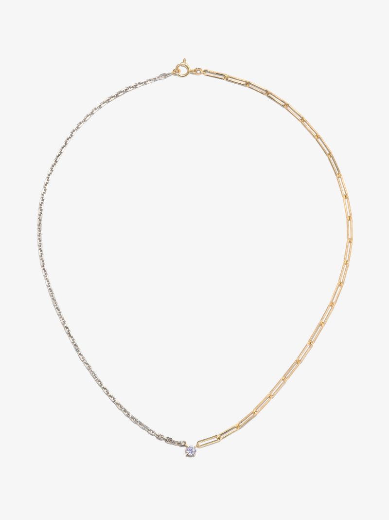 18k Yellow and White Gold Mixed Chain Diamond Necklace