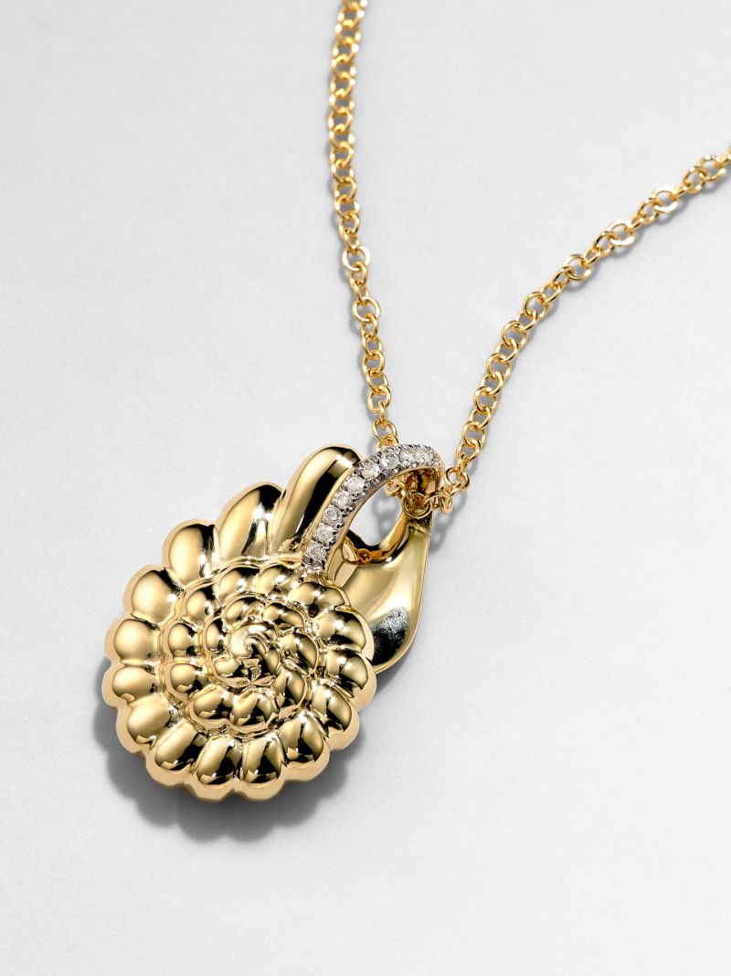 9k Yellow Gold Shell Diamond Necklace
