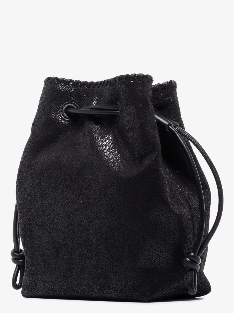 Black Falabella Micro Faux Leather Bucket Bag