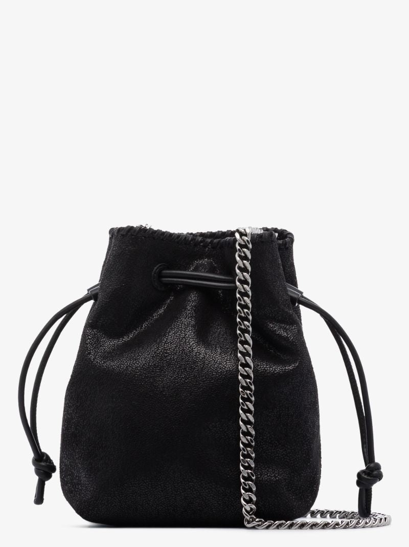 Black Falabella Micro Faux Leather Bucket Bag