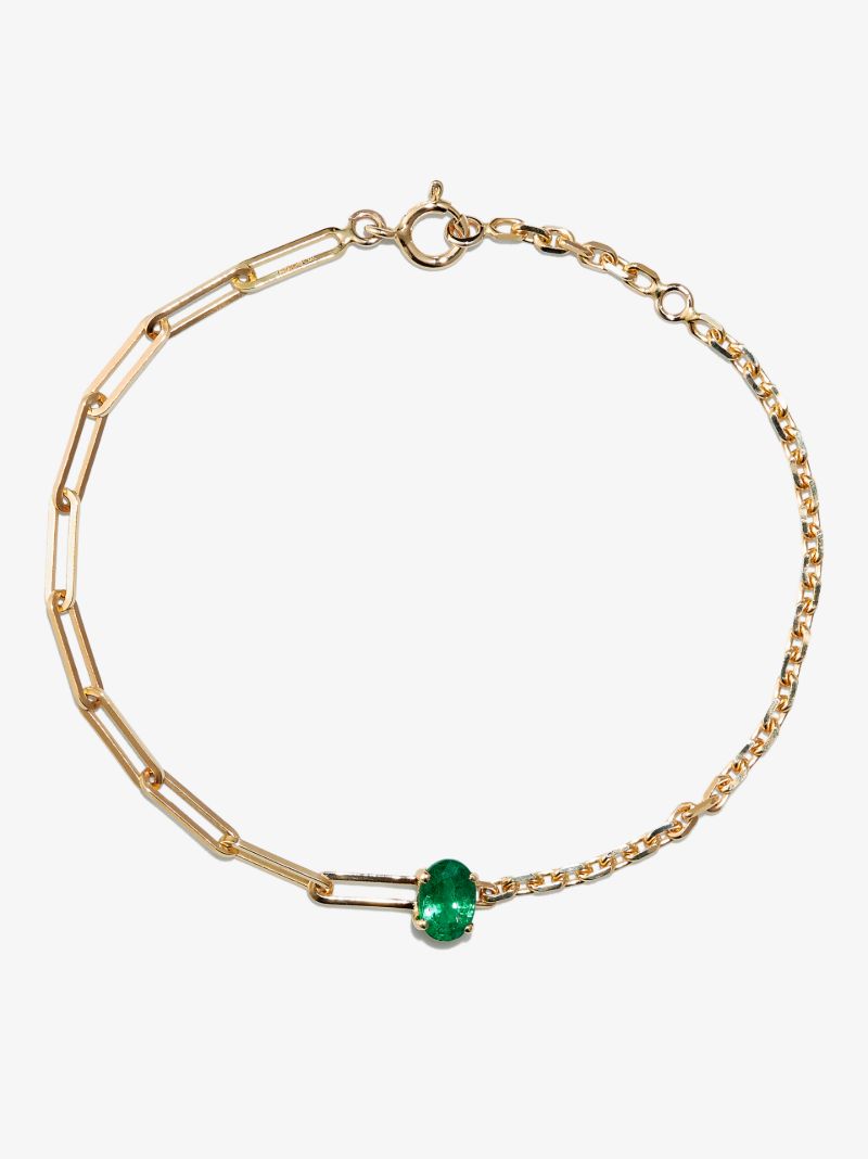 18k Yellow Gold Mixed Chain Emerald Bracelet