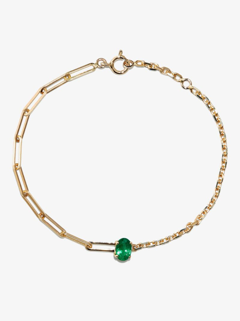 18k Yellow Gold Mixed Chain Emerald Bracelet
