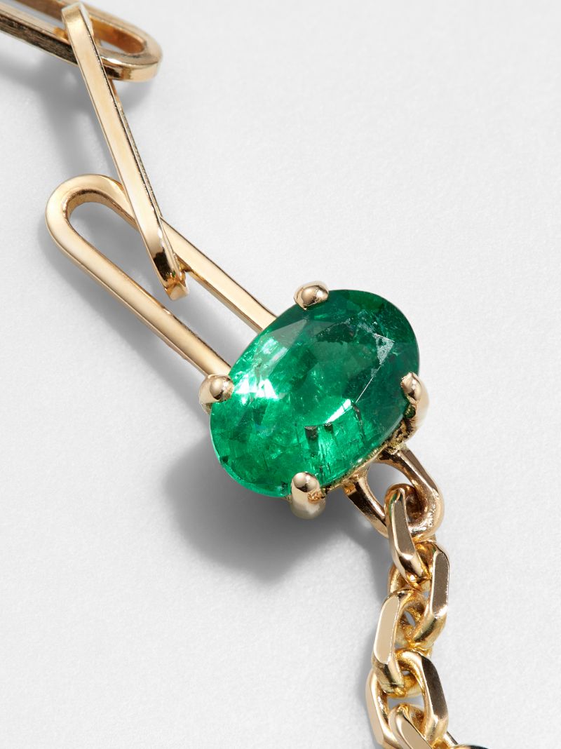 18k Yellow Gold Mixed Chain Emerald Bracelet