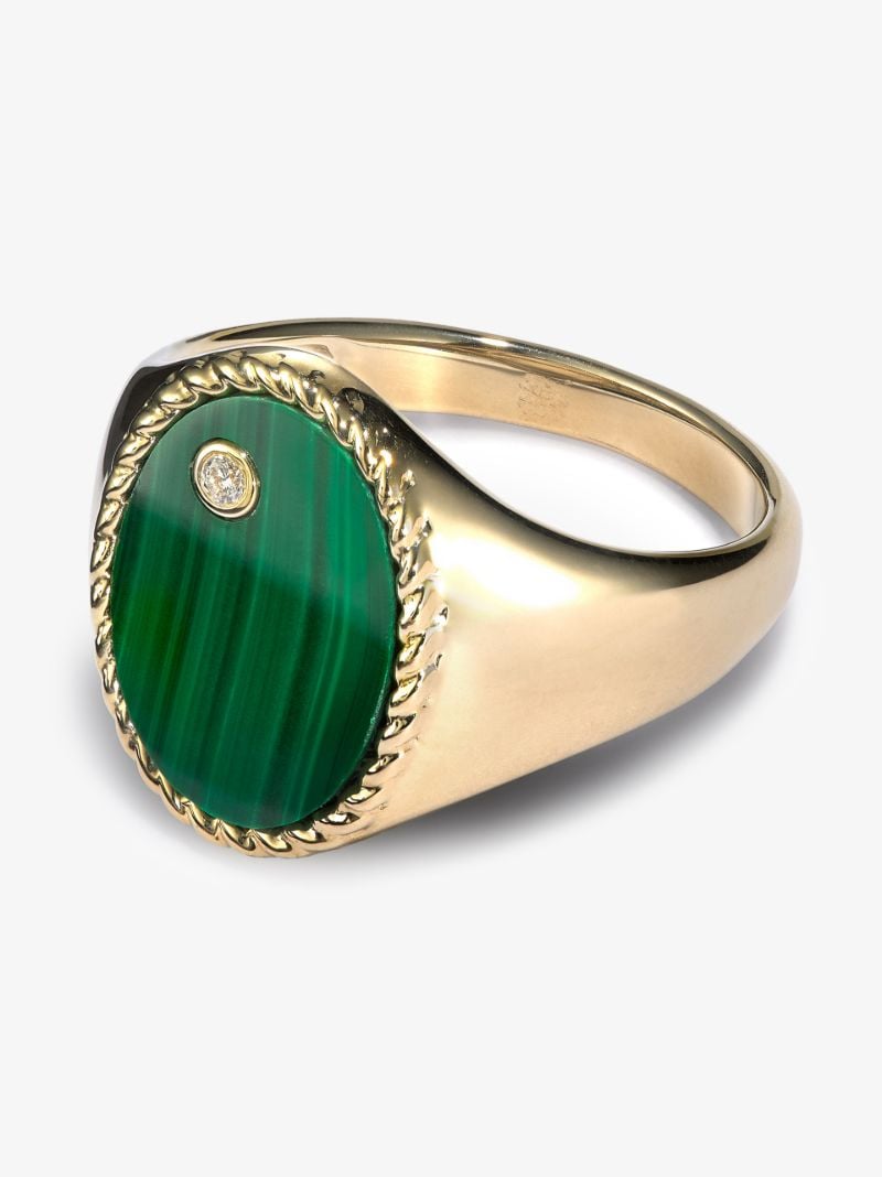 9k Yellow Gold Malachite and Diamond Signet Ring