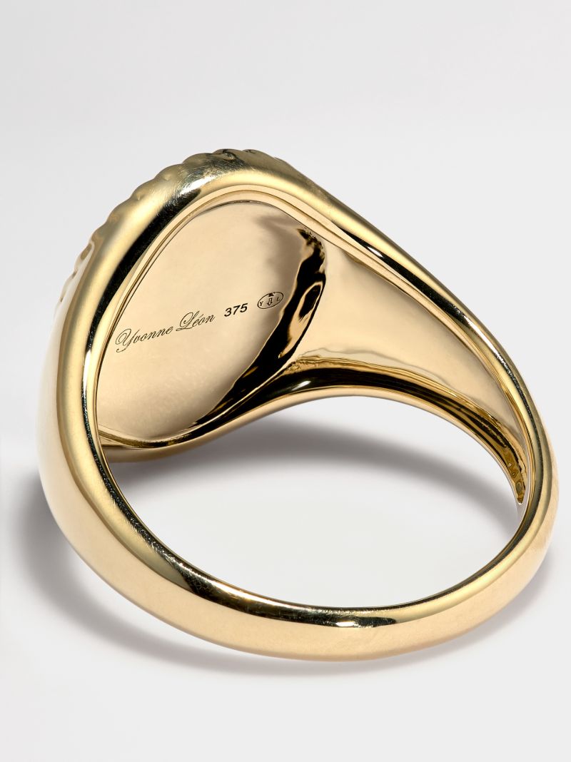 9k Yellow Gold Malachite and Diamond Signet Ring