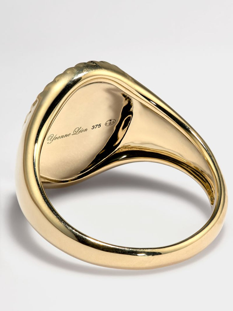 9k Yellow Gold Malachite and Diamond Signet Ring