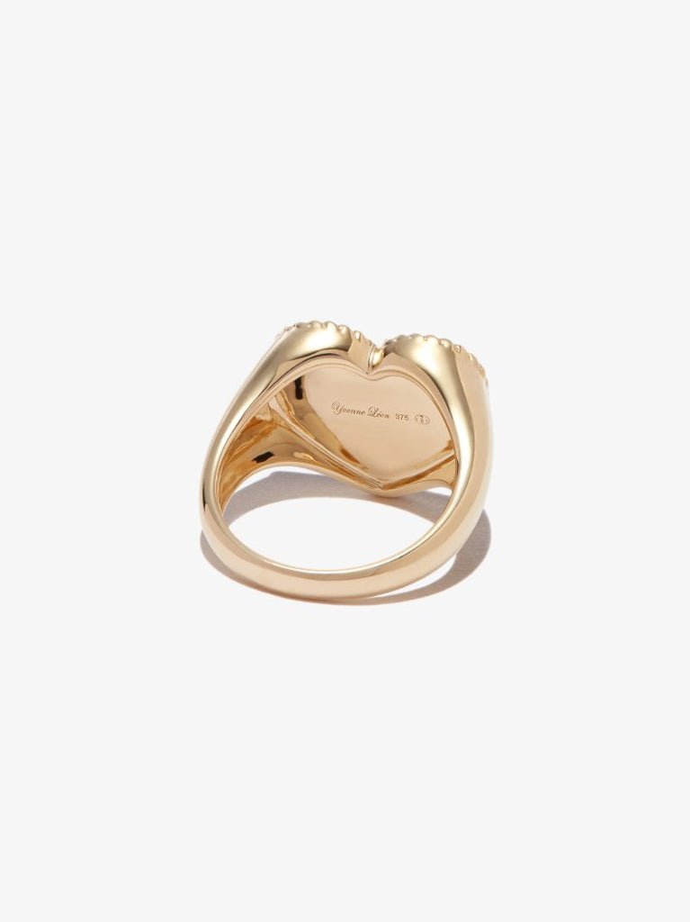 9k Yellow Gold Heart Pearl and Diamond Signet Ring