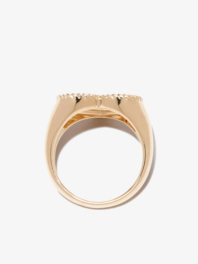 9k Yellow Gold Heart Pearl and Diamond Signet Ring