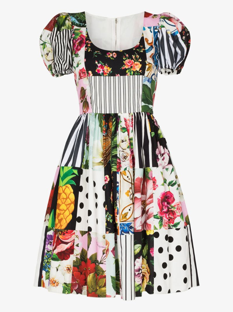 Patchwork Print Flared Dress