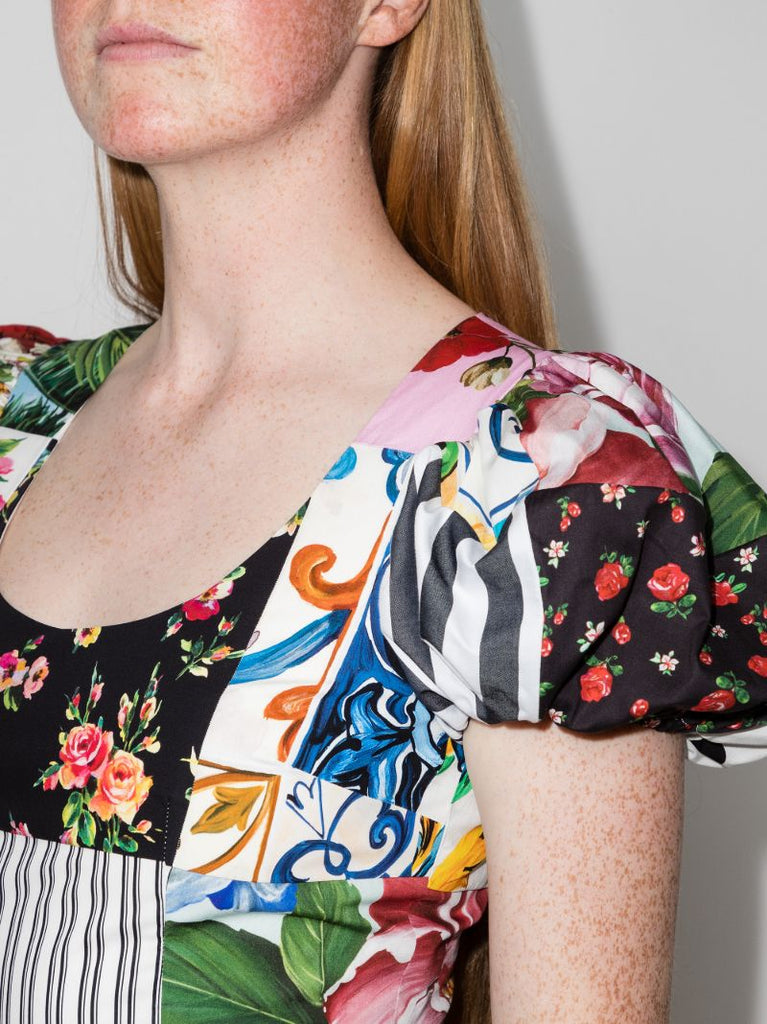 Patchwork Print Flared Dress