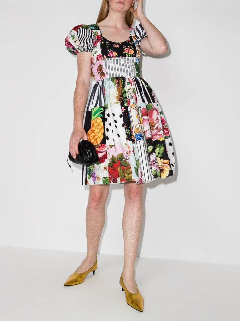 Patchwork Print Flared Dress