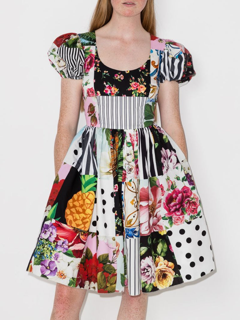 Patchwork Print Flared Dress