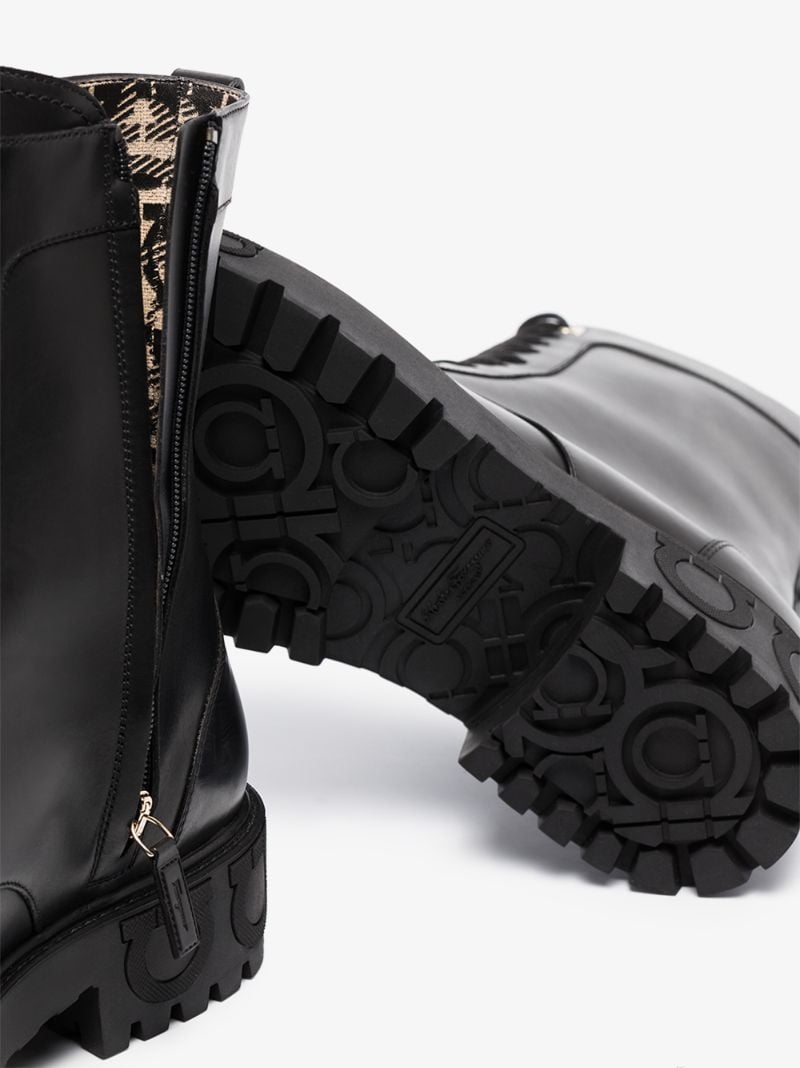 Black 30 Gancini Leather Biker Boots