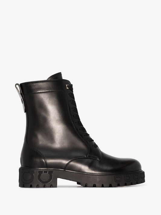 Black 30 Gancini Leather Biker Boots