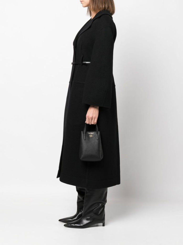 Black Gancini Logo Mini Leather Tote Bag