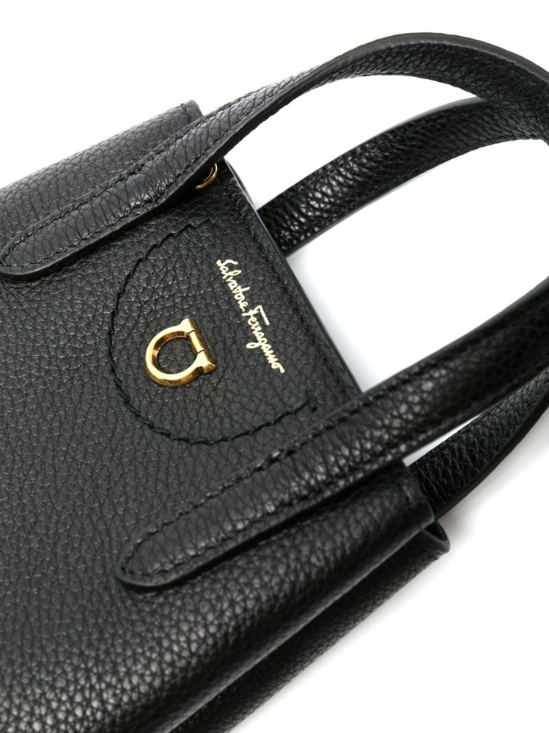 Black Gancini Logo Mini Leather Tote Bag