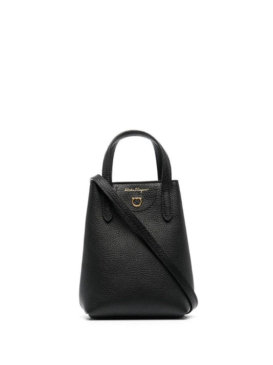 Black Gancini Logo Mini Leather Tote Bag