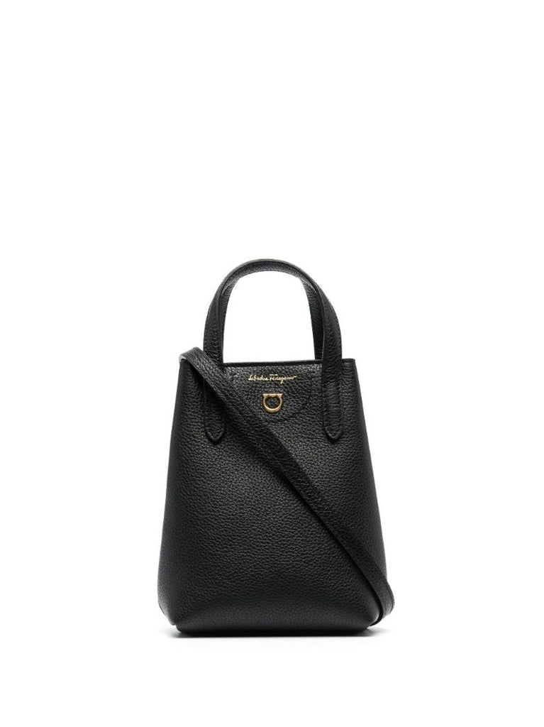 Black Gancini Logo Mini Leather Tote Bag