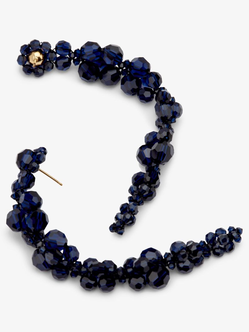 Navy Blue Beaded Drop Earrings