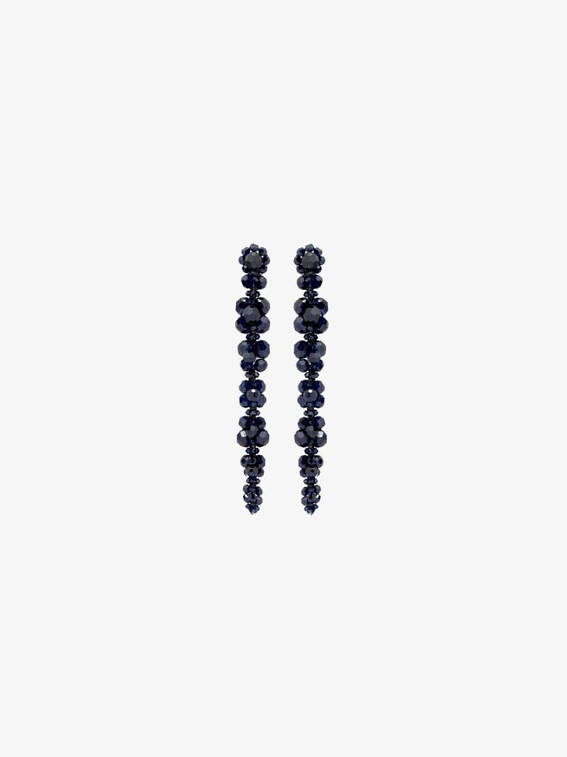 Navy Blue Beaded Drop Earrings