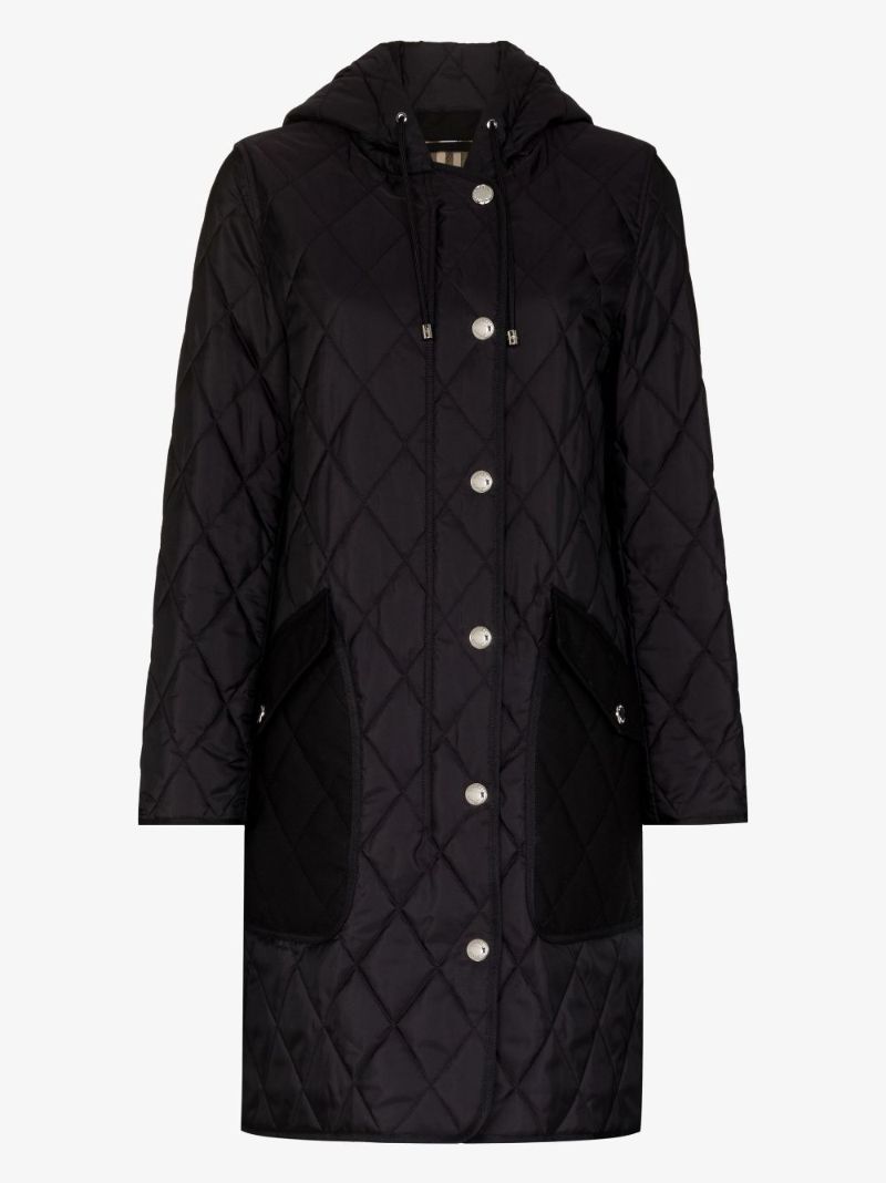 Black Hooded Quilted Coat