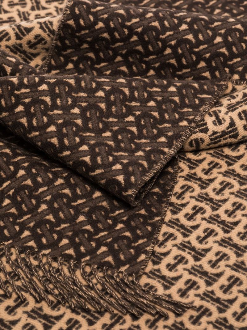 Brown Monogram Jacquard Cashmere Scarf