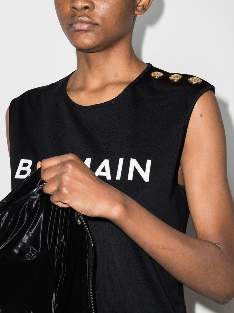 Black Logo Cotton Tank Top