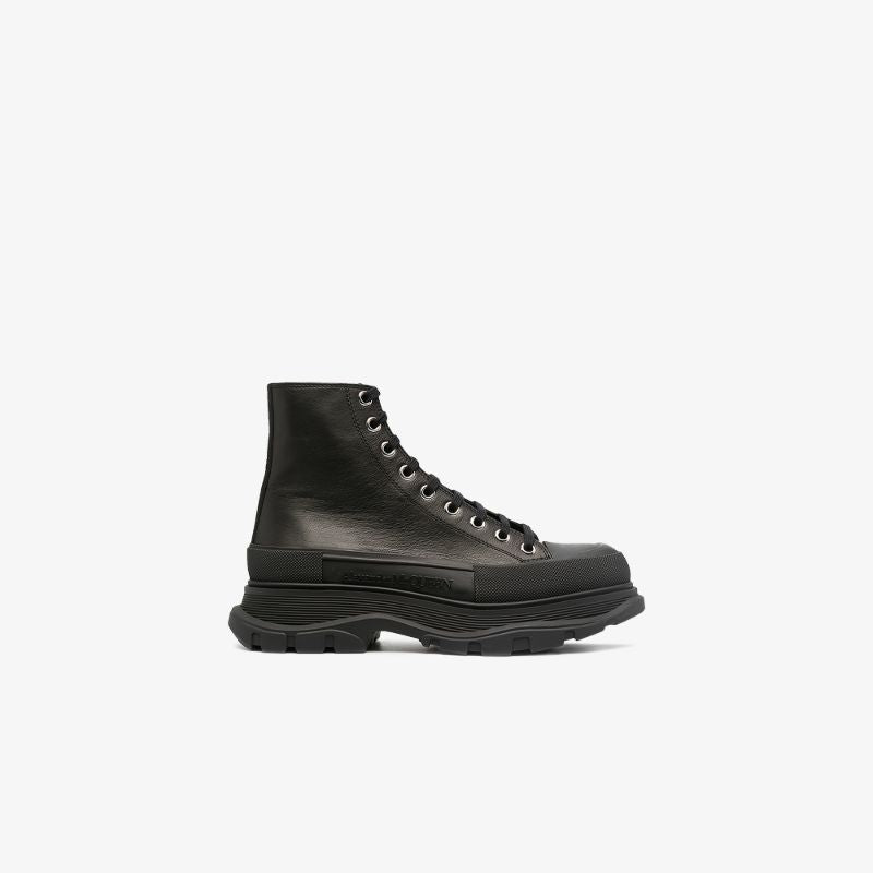 Black Tread Slick Lace-up Boots