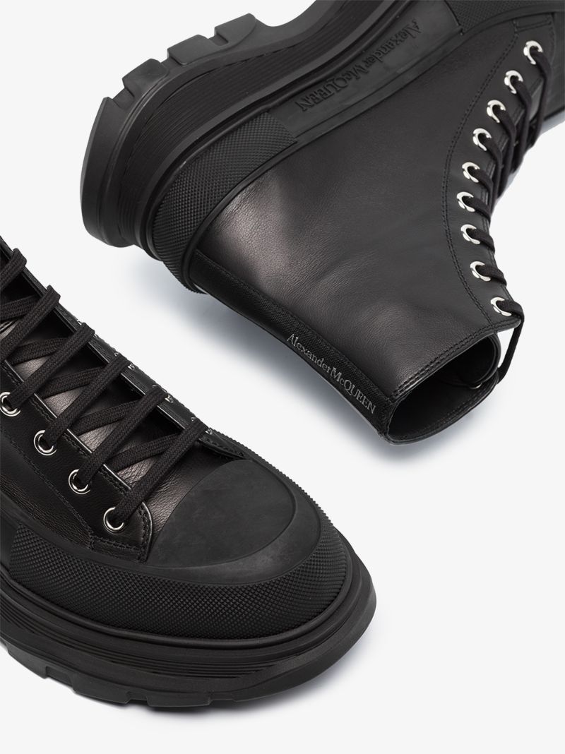 Black Tread Slick Lace-up Boots
