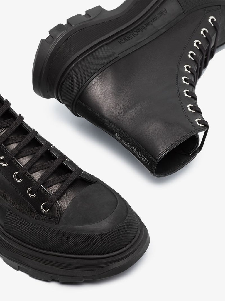 Black Tread Slick Lace-up Boots