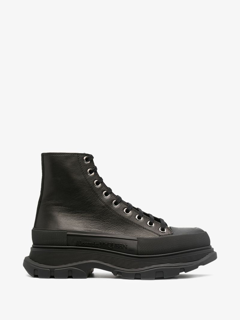 Black Tread Slick Lace-up Boots