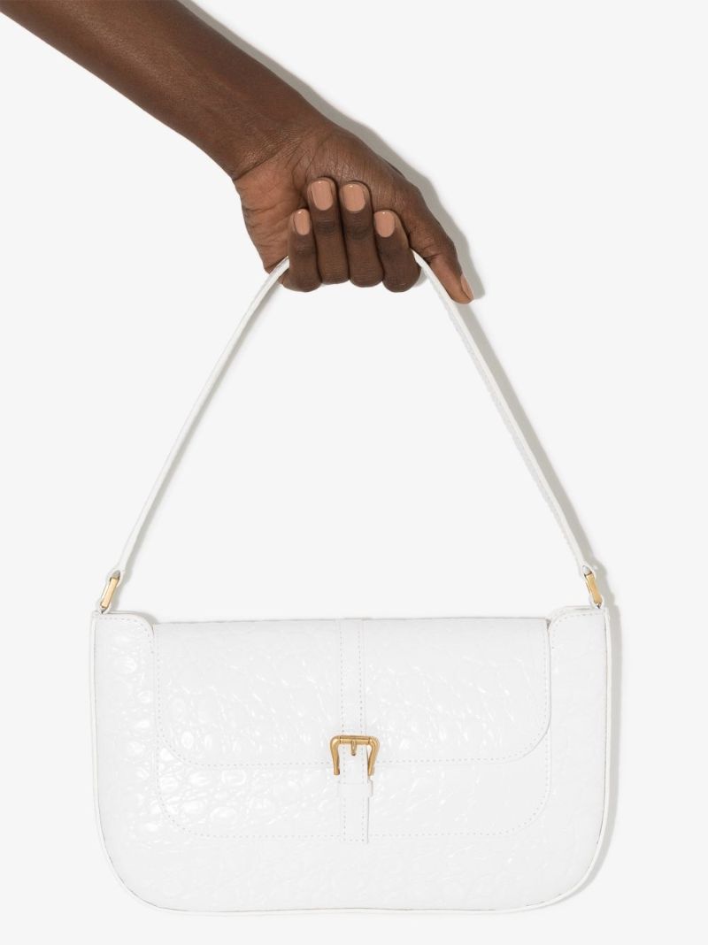 White Miranda Mock Croc Leather Shoulder Bag