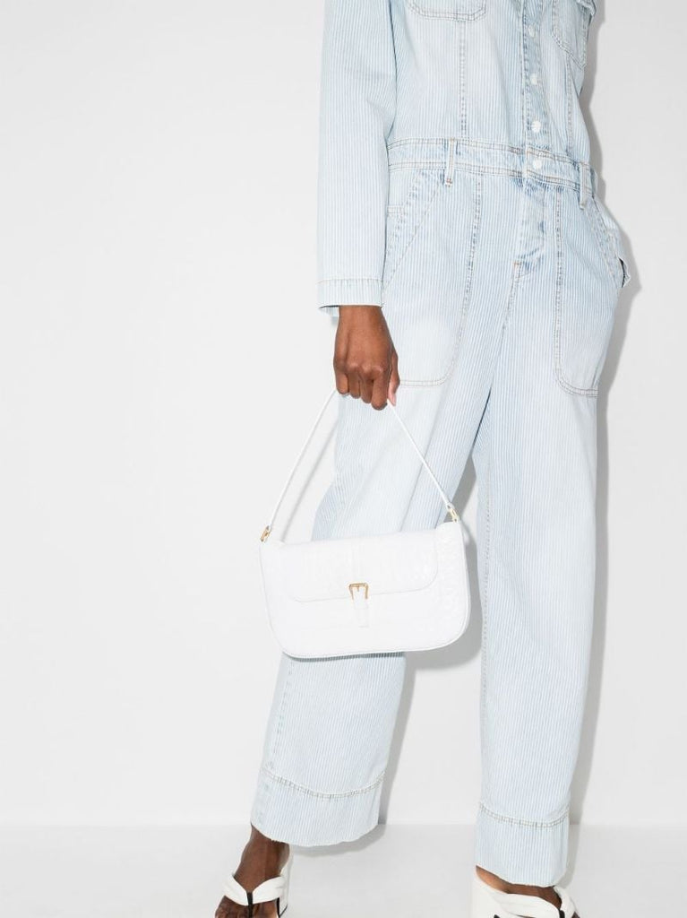 White Miranda Mock Croc Leather Shoulder Bag