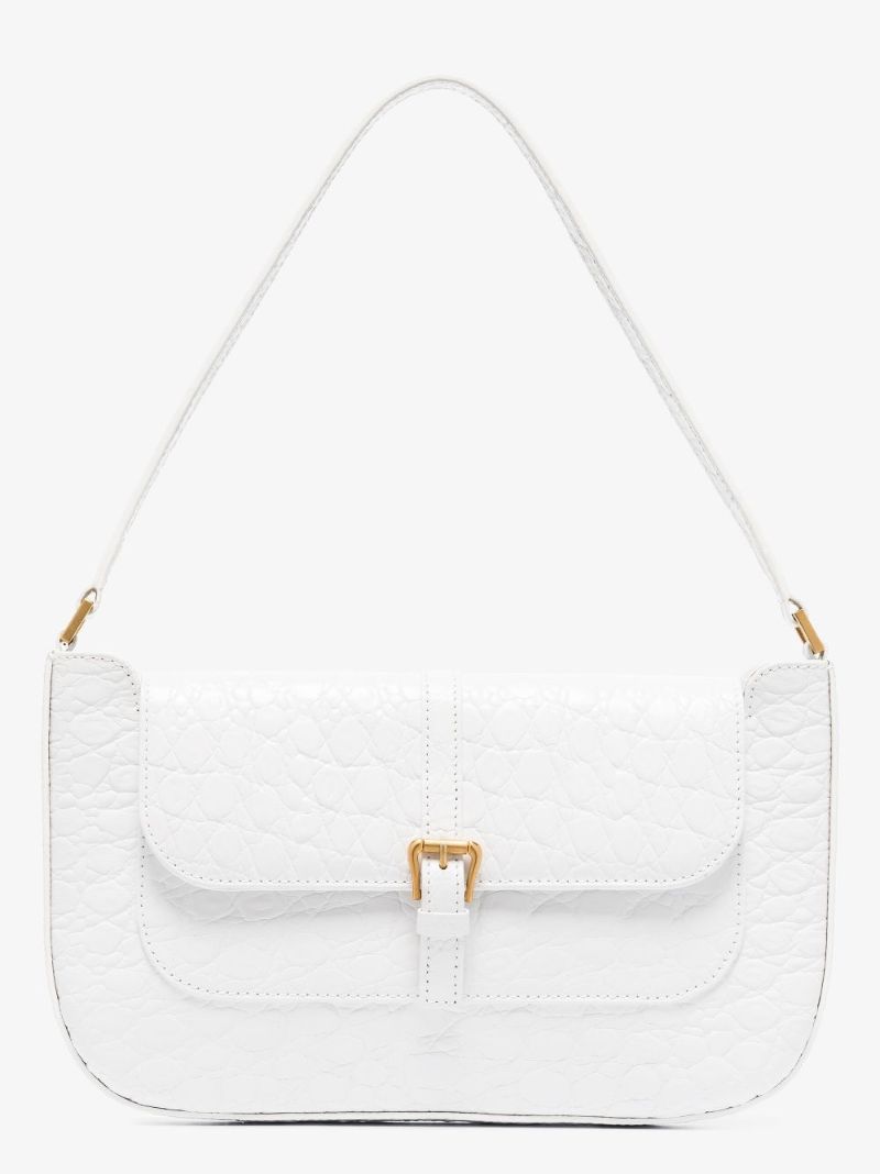 White Miranda Mock Croc Leather Shoulder Bag