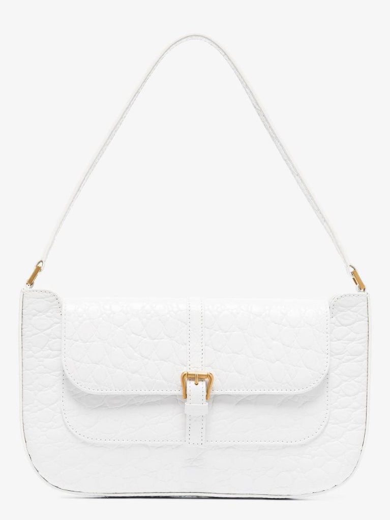 White Miranda Mock Croc Leather Shoulder Bag