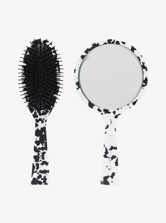 Black and White Brush and Mirror Set