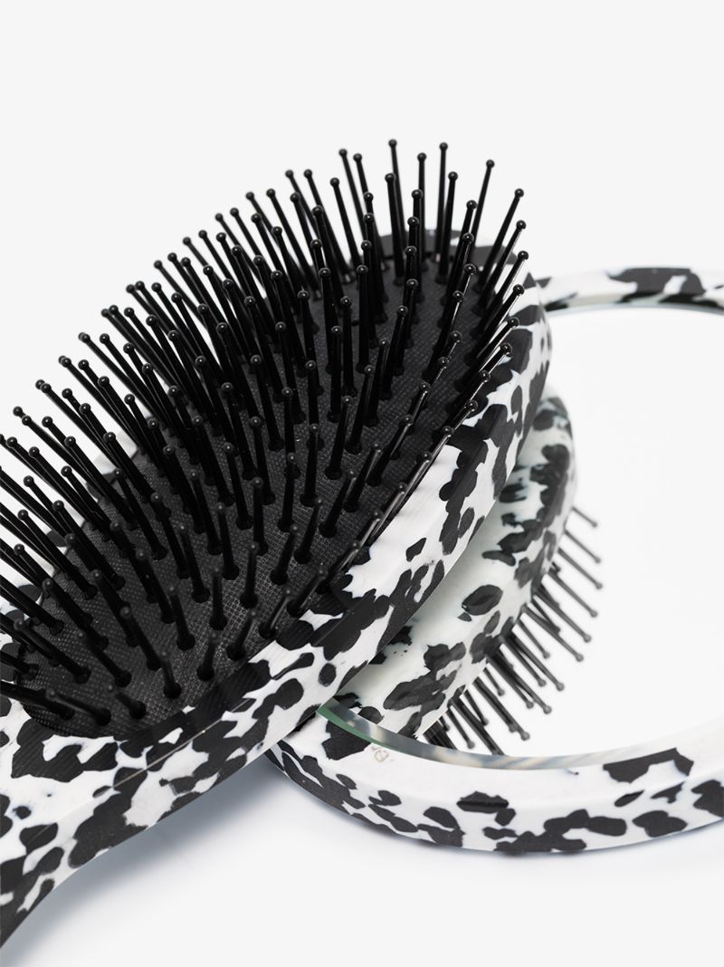 Black and White Brush and Mirror Set
