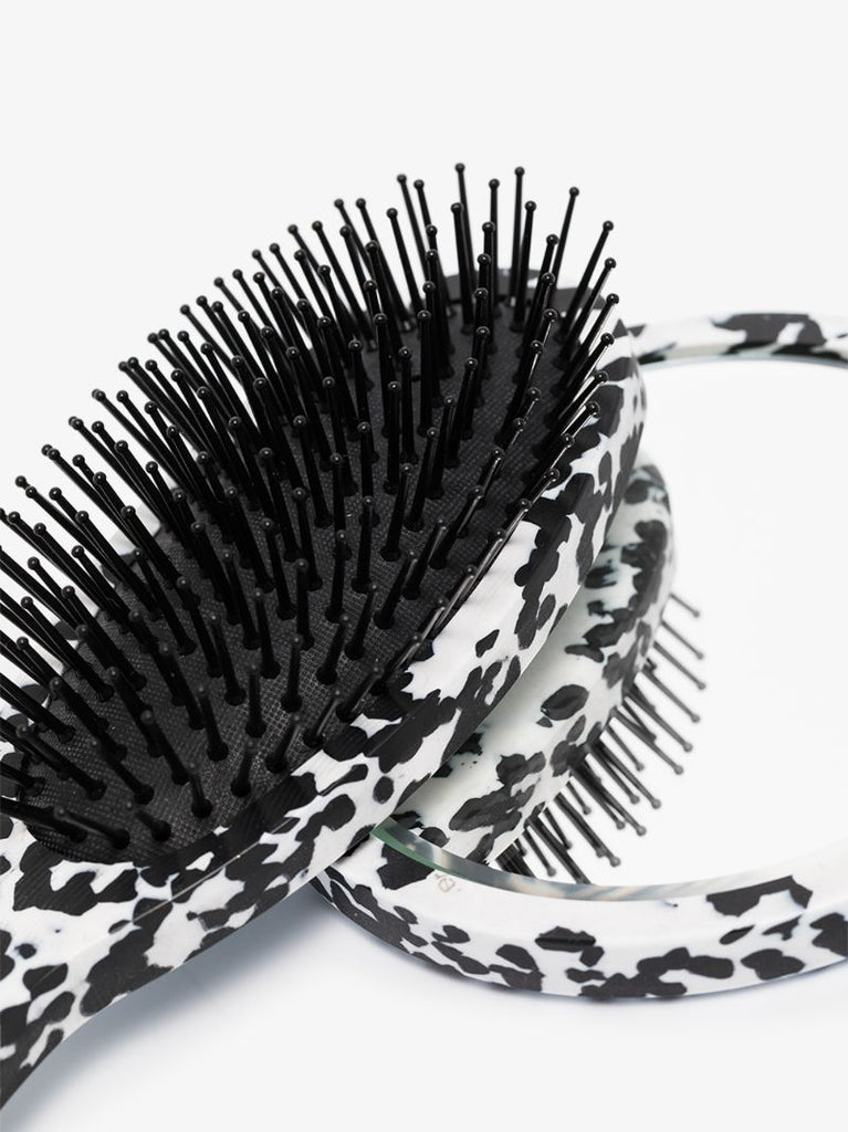 Black and White Brush and Mirror Set