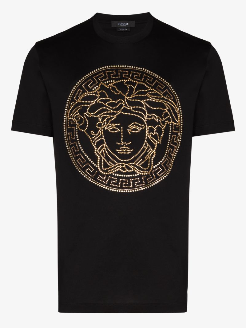 Black Embellished Medusa Logo T-shirt