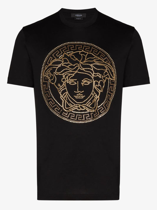 Black Embellished Medusa Logo T-shirt