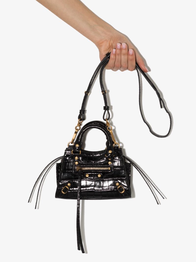 Black Neo Classic Mock Croc Top Handle Bag